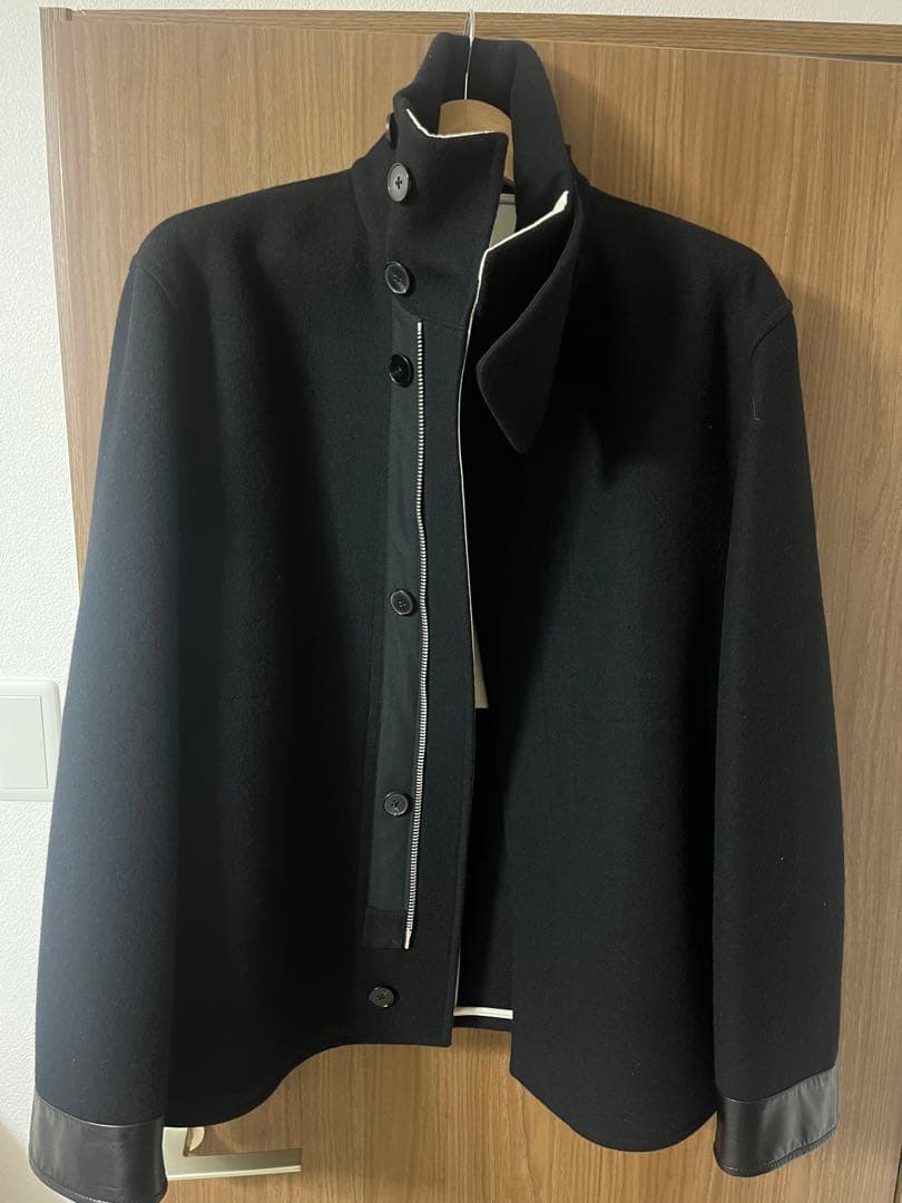ジルサンダー/JILSANDERレザー切り替えハイネックウールハーフコート