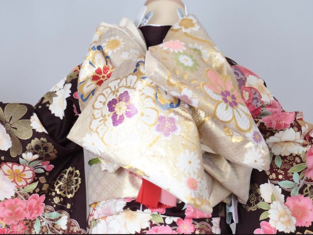 正絹　ブラウンの大人かわいい振袖セット　⑩