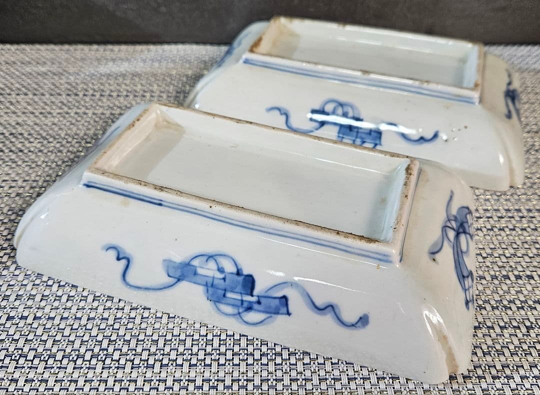 江戸時代末期　古伊万里　錦手　松竹梅に 獅子に菖蒲に鷺図　19.5cm長皿2客③