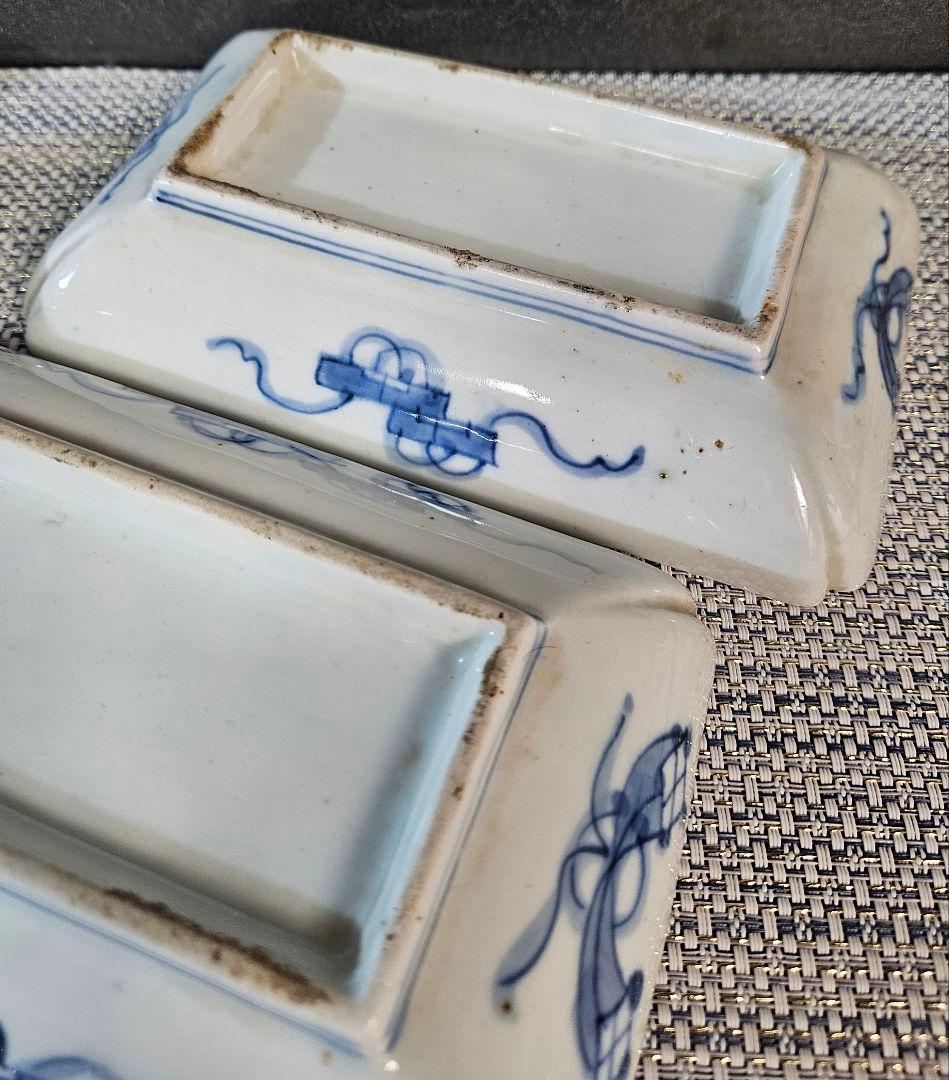 江戸時代末期　古伊万里　錦手　松竹梅に 獅子に菖蒲に鷺図　19.5cm長皿2客③