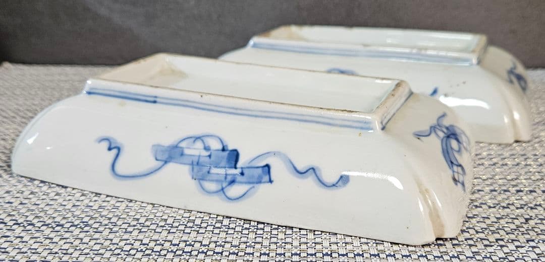 江戸時代末期　古伊万里　錦手　松竹梅に 獅子に菖蒲に鷺図　19.5cm長皿2客③