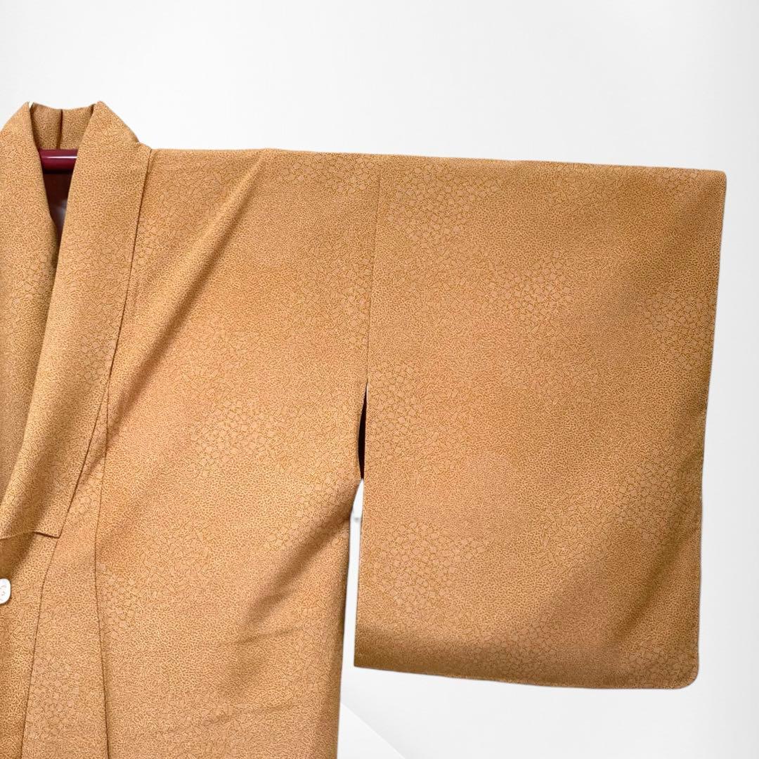 【美品✨】東レシルック　洗える着物　江戸小紋　寄せ小紋　くすみの橙　手縫い　E4