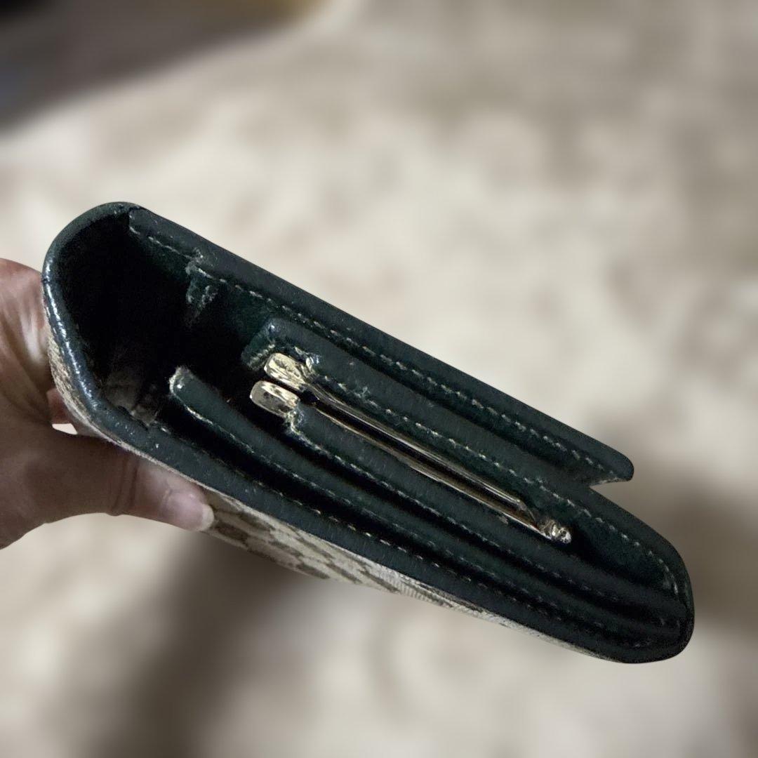 Gucci GGパターン 長財布 グリーン ベージュがま口