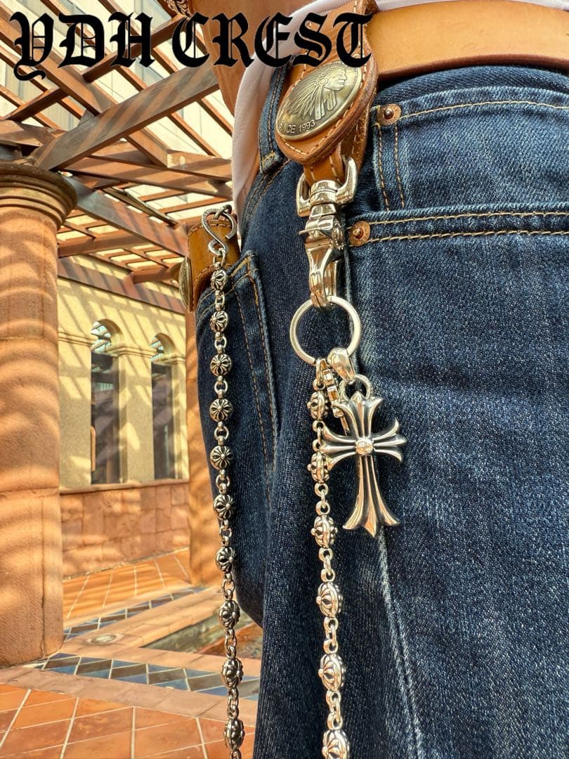 新入荷　バイカー必須　フラワークロスウォレットチェーン　刻印有り　MLCN05