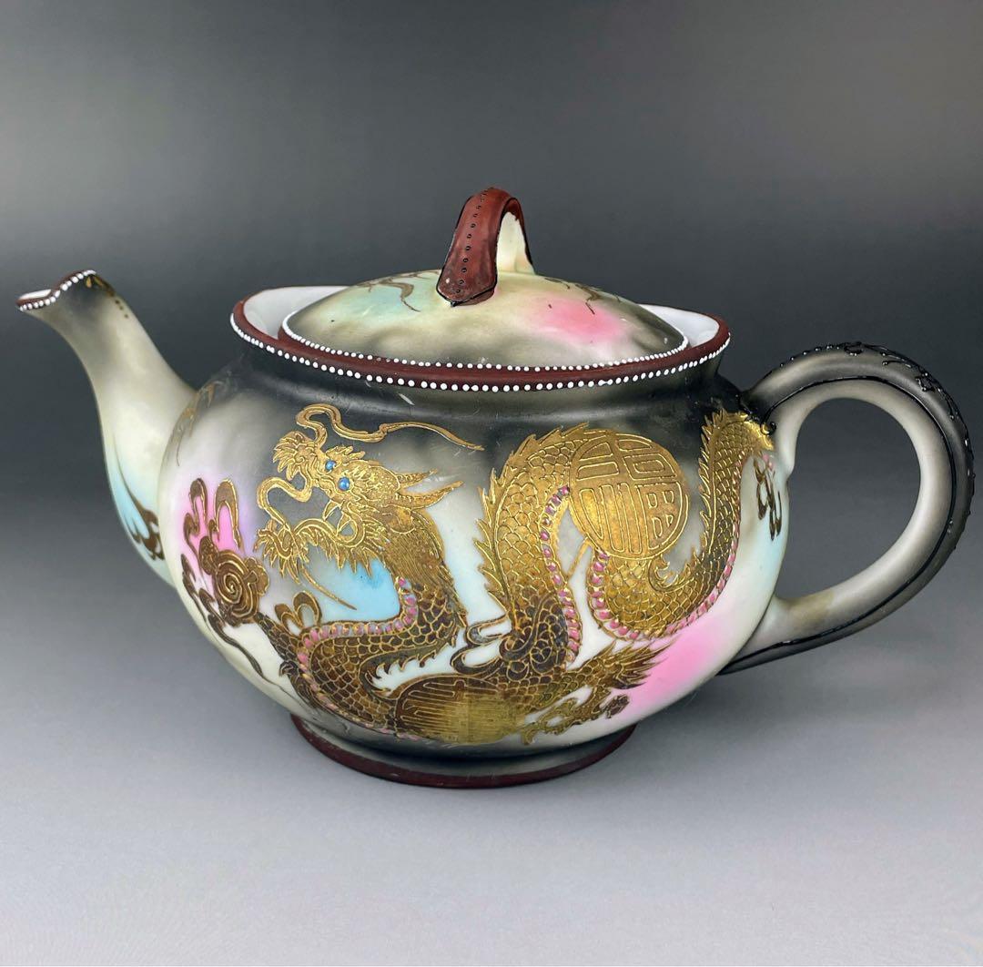オールドニッポン 龍紋 ティーポット ドラゴン ぼかし ジュエル エナメル