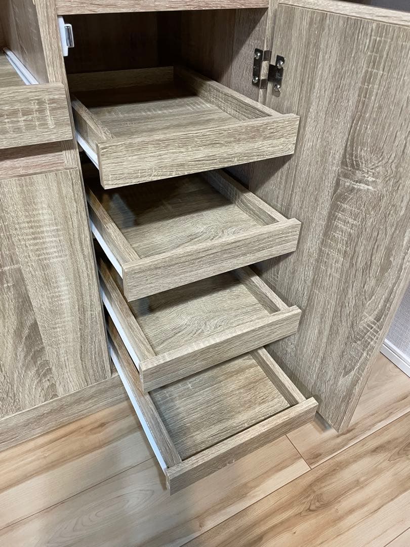 LOWYA 食器棚 レンジボード 幅90 ＆家具転倒防止突っ張り棒