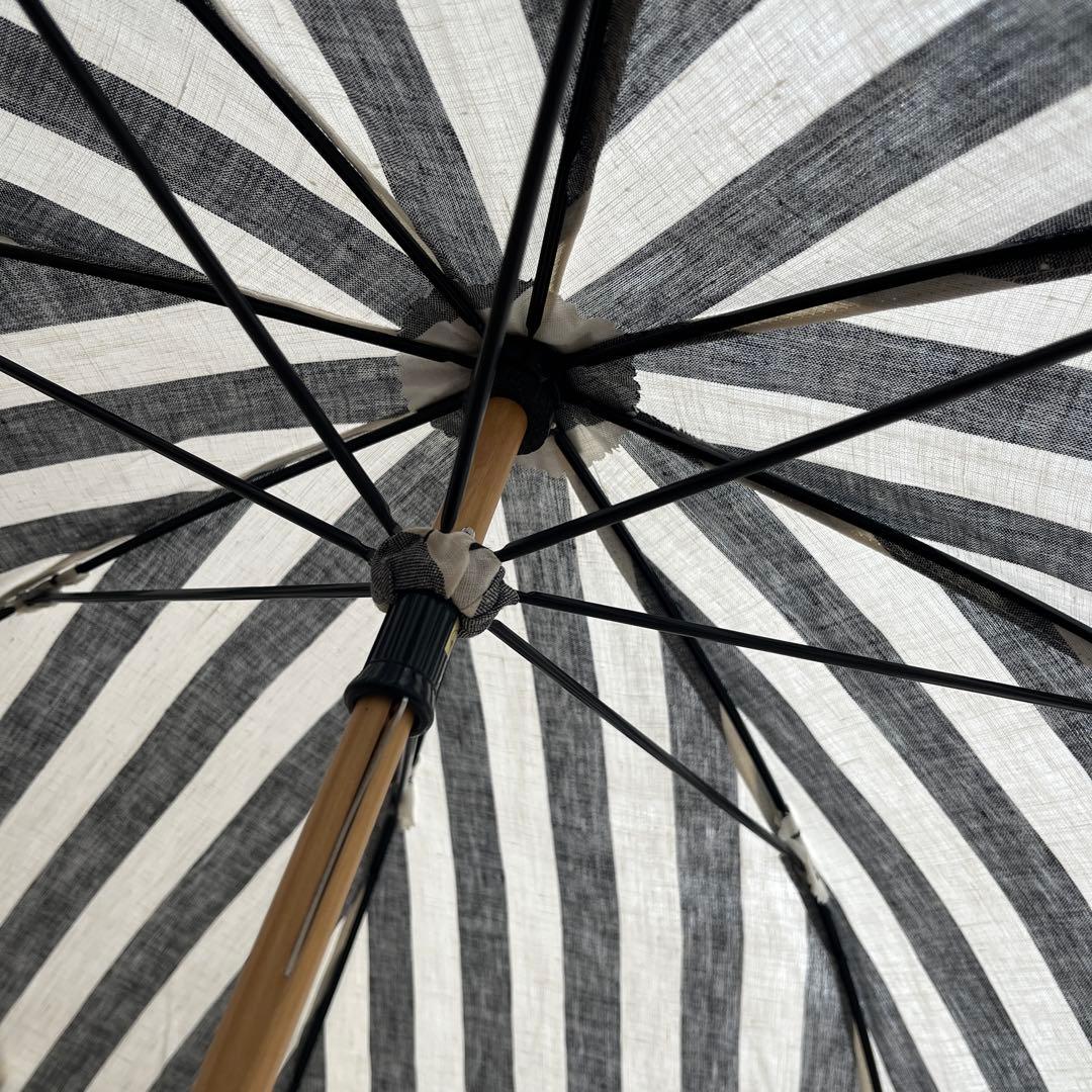 SUR MER 日傘　リネンリゾートストライプ　ブラック　長傘