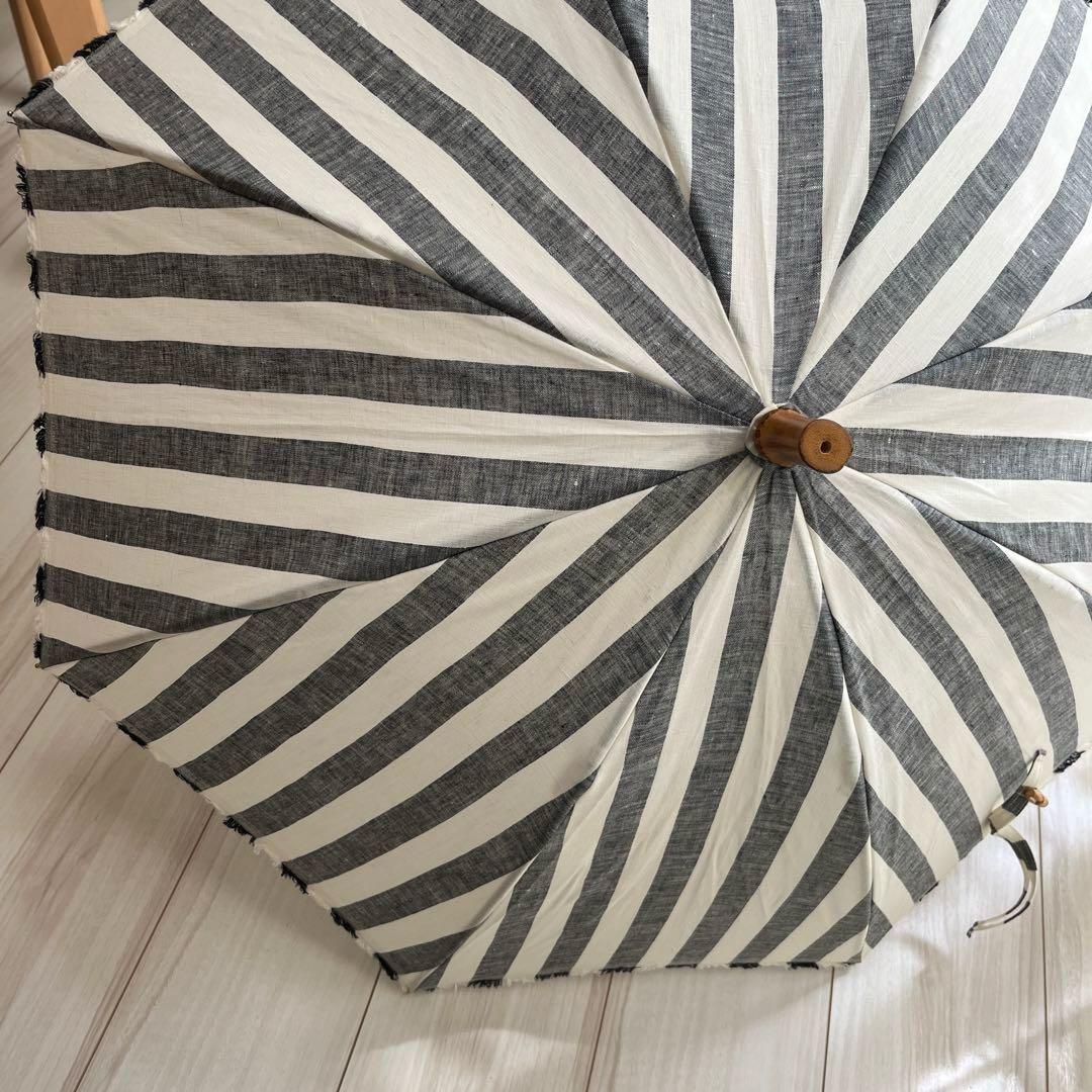 SUR MER 日傘　リネンリゾートストライプ　ブラック　長傘