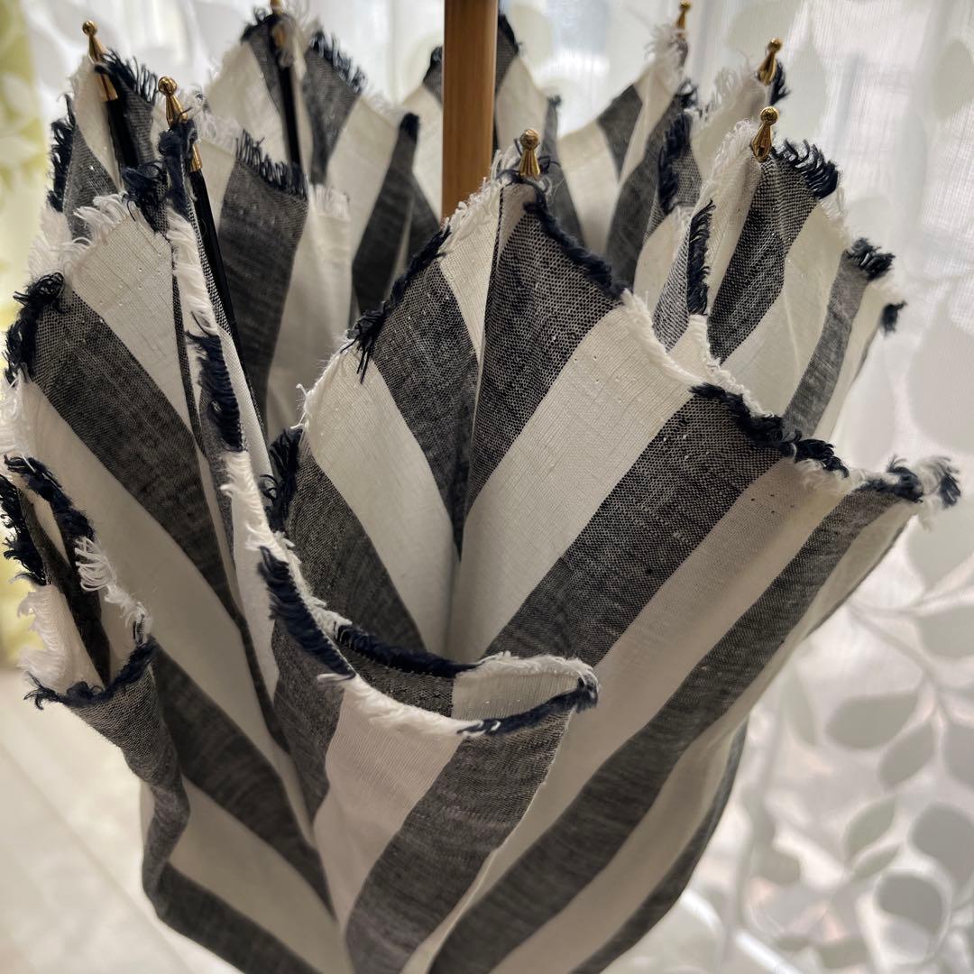 SUR MER 日傘　リネンリゾートストライプ　ブラック　長傘