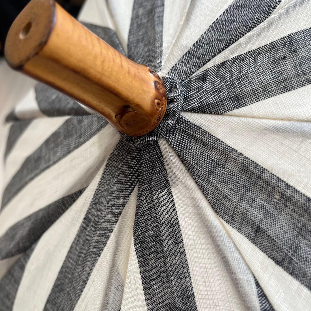 SUR MER 日傘　リネンリゾートストライプ　ブラック　長傘