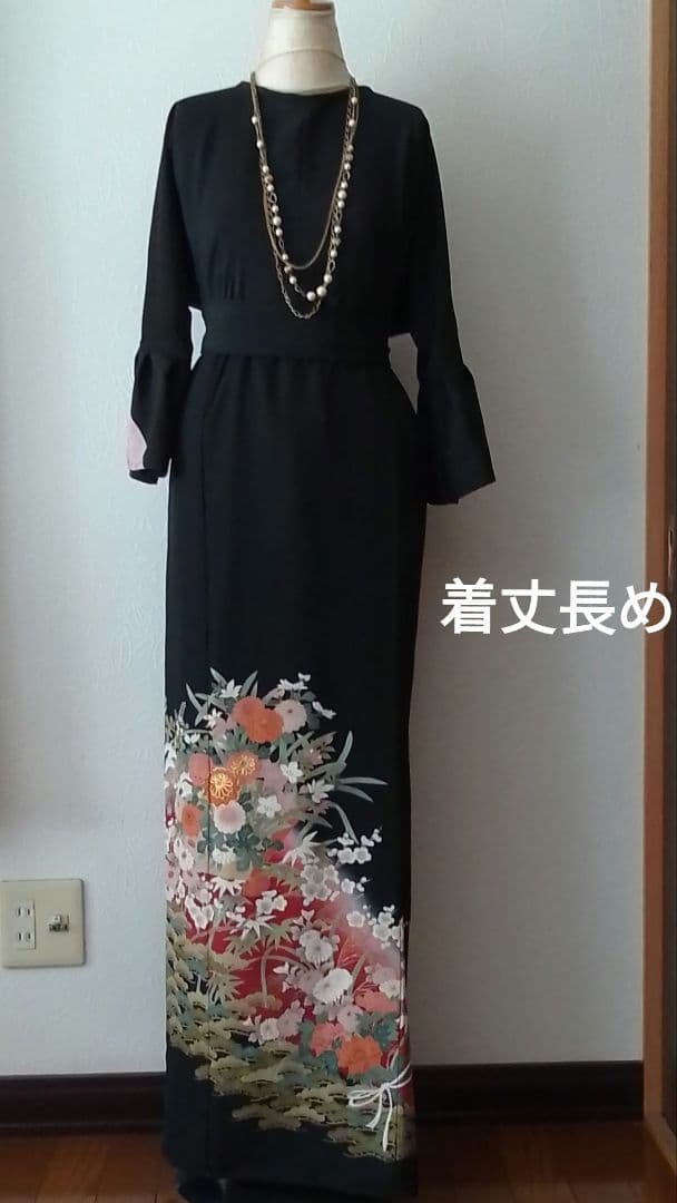 着物リメイクワンピース 留袖ドレス松と花