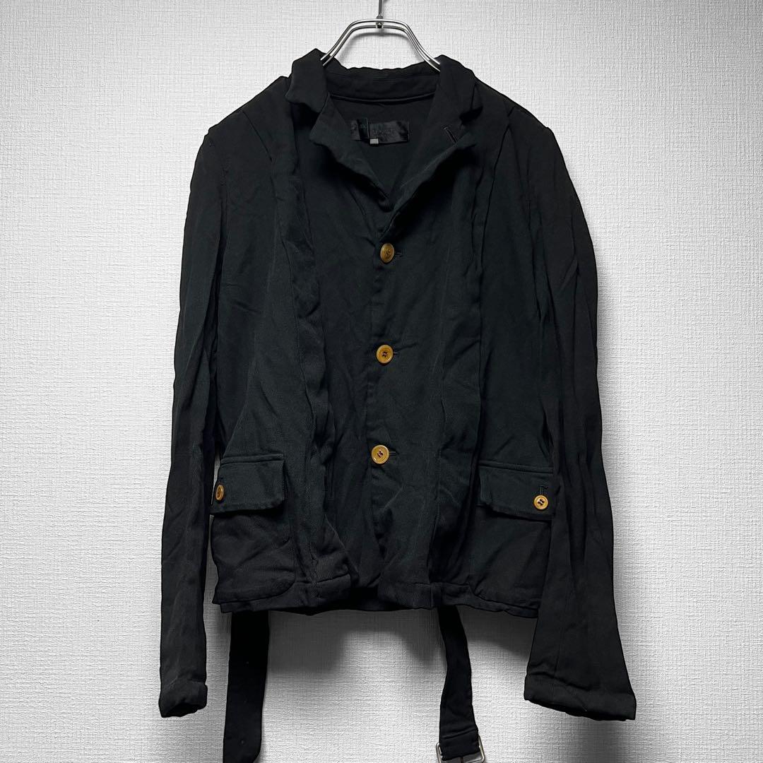 ローブドシャンブル コムデギャルソン ポリ縮絨 ベルトジャケット ハーネス調 黒