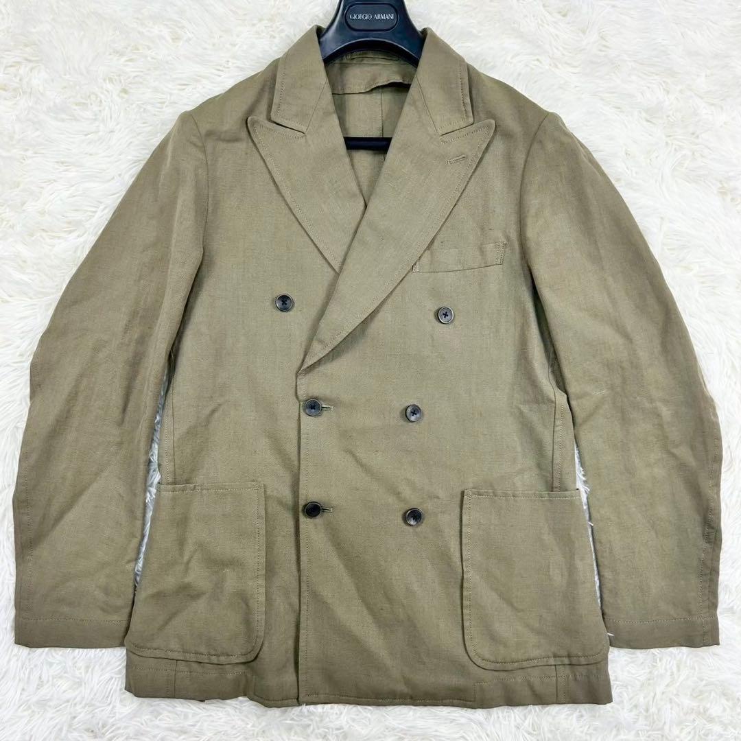 美品　トゥモローランド　ピルグリム　ダブルジャケット　リネンウール　カーキ　48