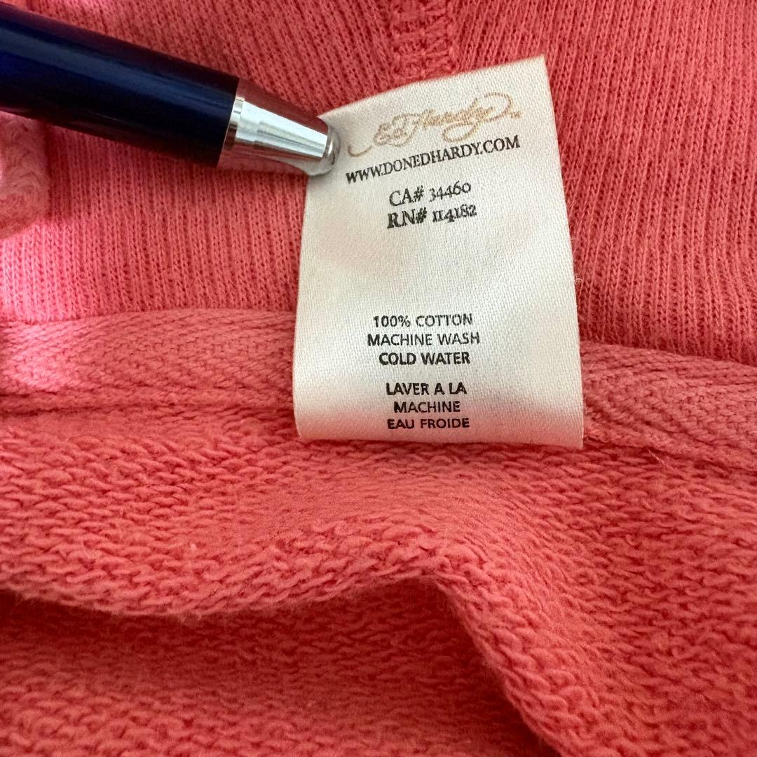 エドハーディ ピンク 刺繍ジップパーカー 花×骸骨 難あり