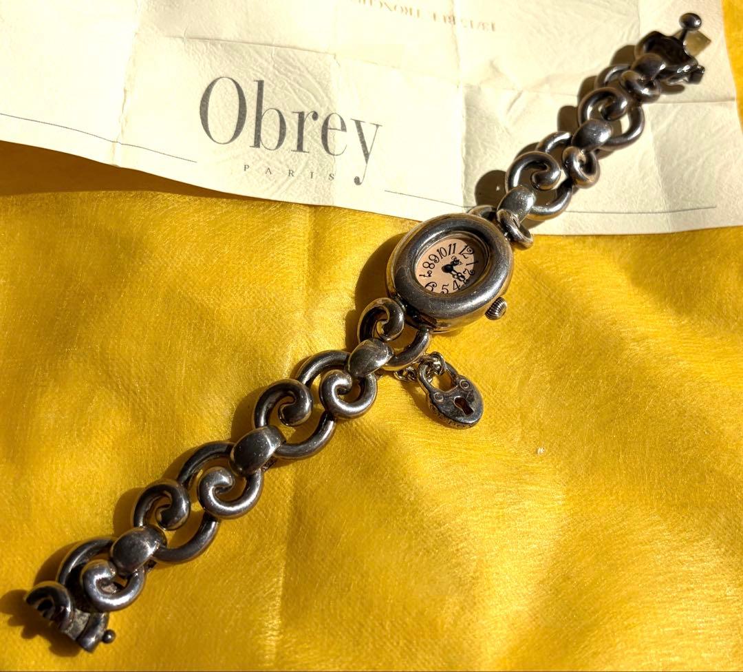 稼働品Obrey オブレイ シルバー ハンドメイド 腕時計 ギャランティ有
