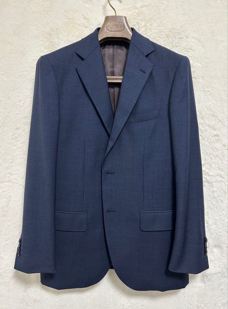 【新品】ロロピアーナ生地 メンズ スーツ AB6 LL ブルーグレー チェック柄