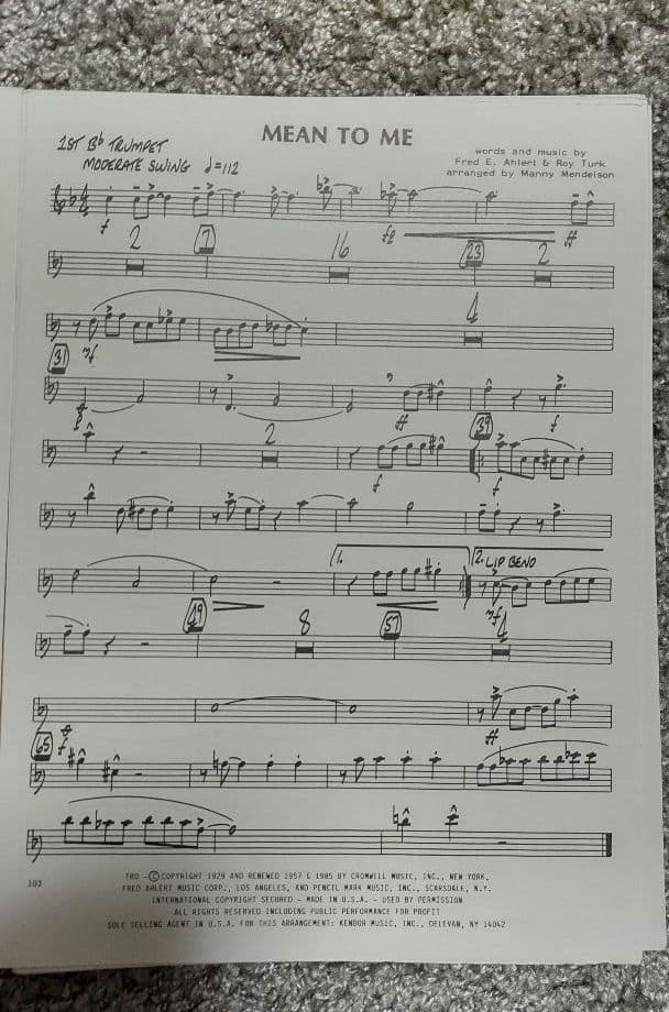 ボーカル　ビッグバンド譜面：MEAN TO ME