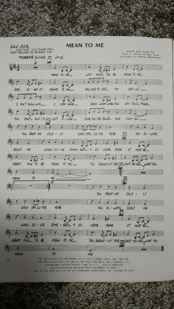 ボーカル　ビッグバンド譜面：MEAN TO ME