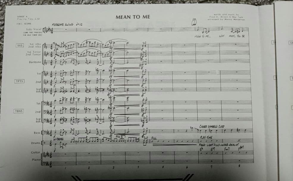 ボーカル　ビッグバンド譜面：MEAN TO ME