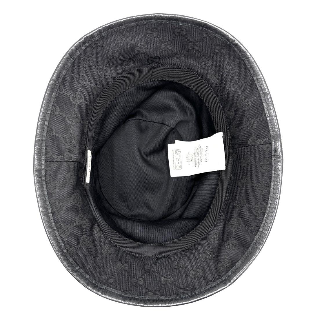 美品 グッチ バケットハット GGマーモント キャンバス レザー ユニセックス