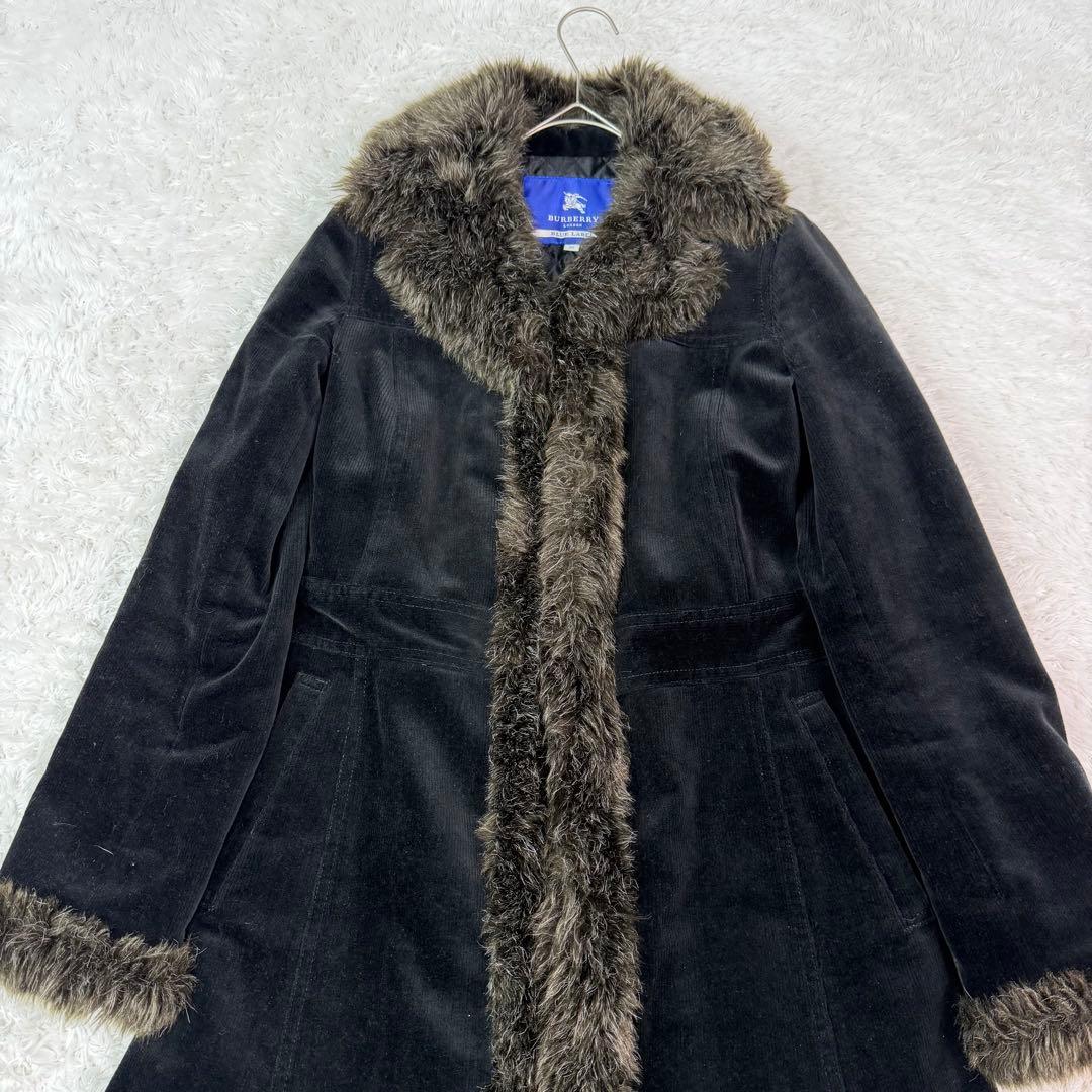 バーバリーブルーレーベル エコファー キルティング コーデュロイ ロングコート