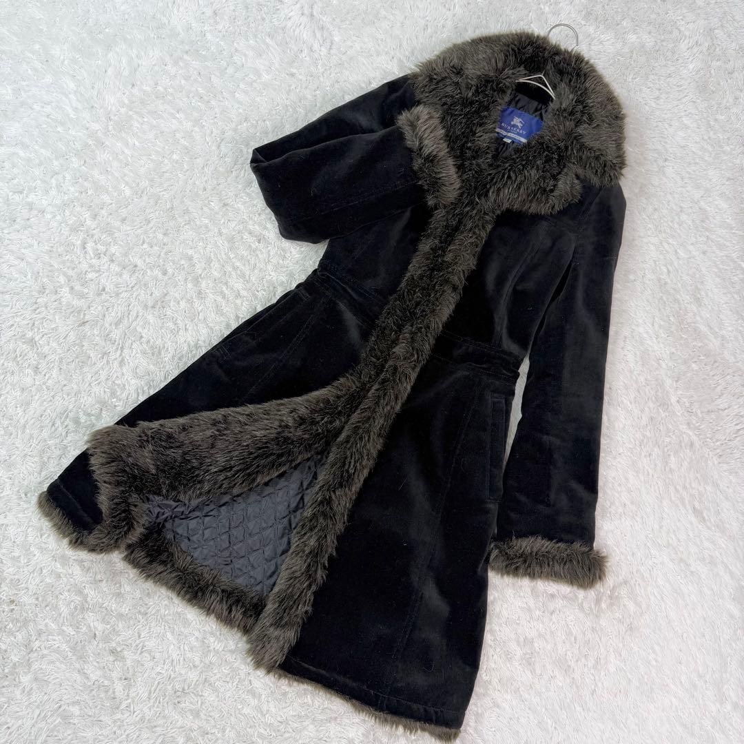 バーバリーブルーレーベル エコファー キルティング コーデュロイ ロングコート