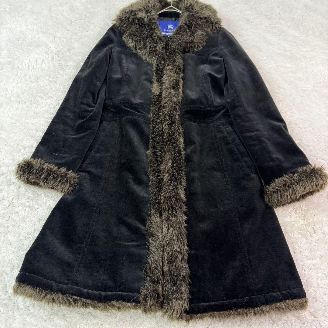 バーバリーブルーレーベル エコファー キルティング コーデュロイ ロングコート