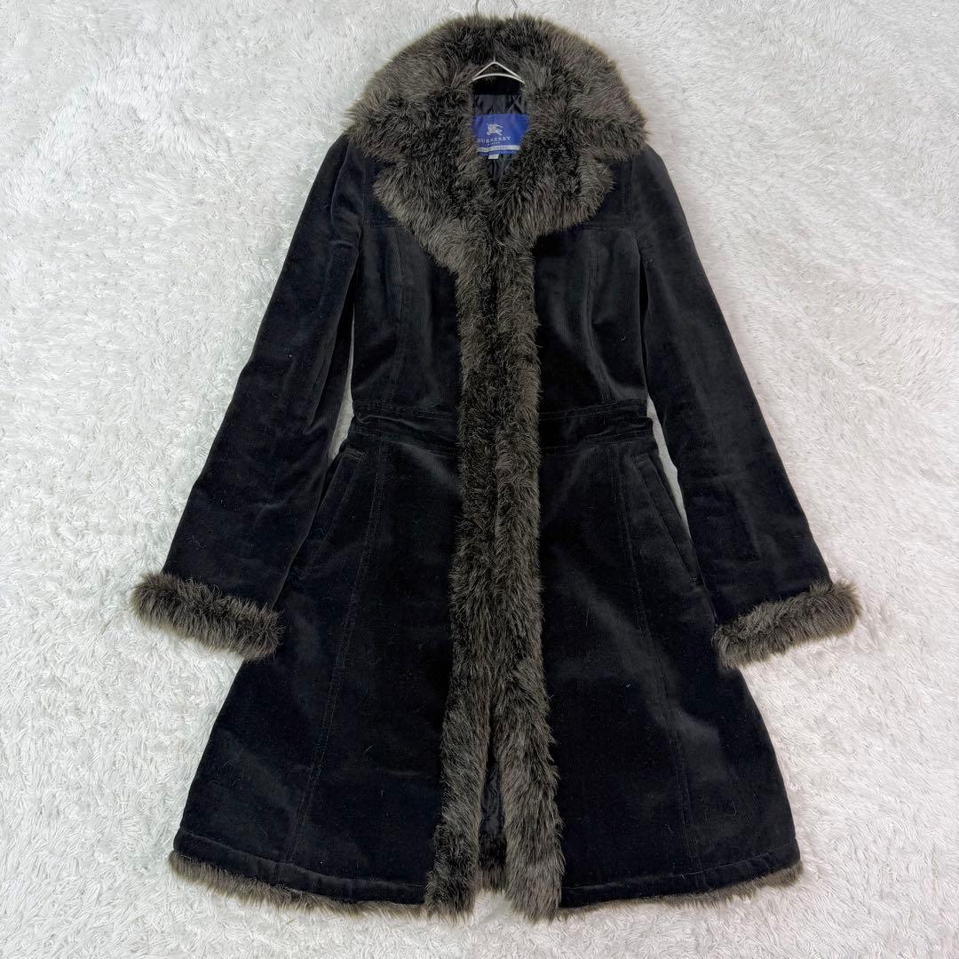 バーバリーブルーレーベル エコファー キルティング コーデュロイ ロングコート