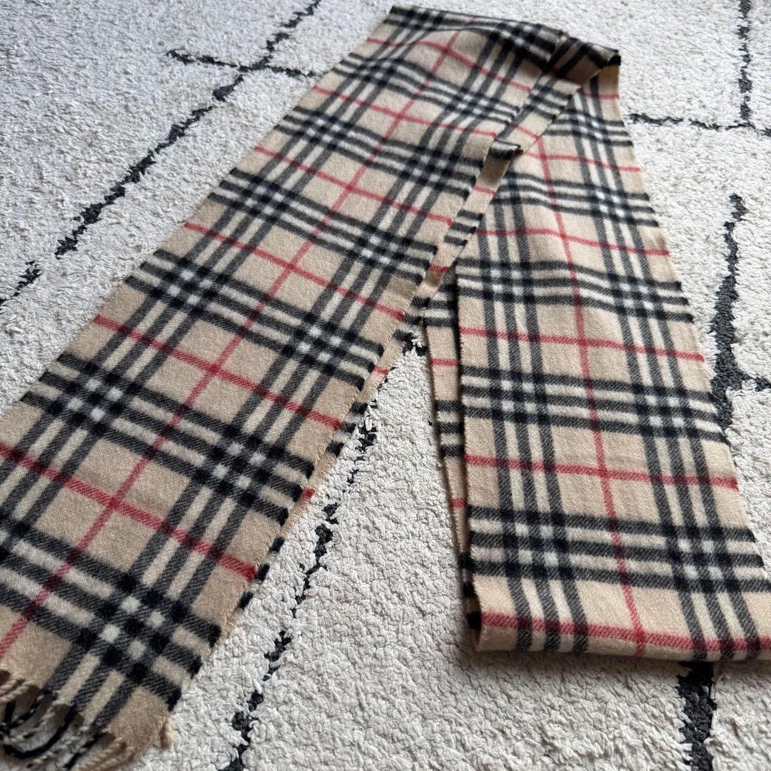 カシミヤ100 バーバリーロンドン　ノバチェック　マフラー　ストール　ベージュ