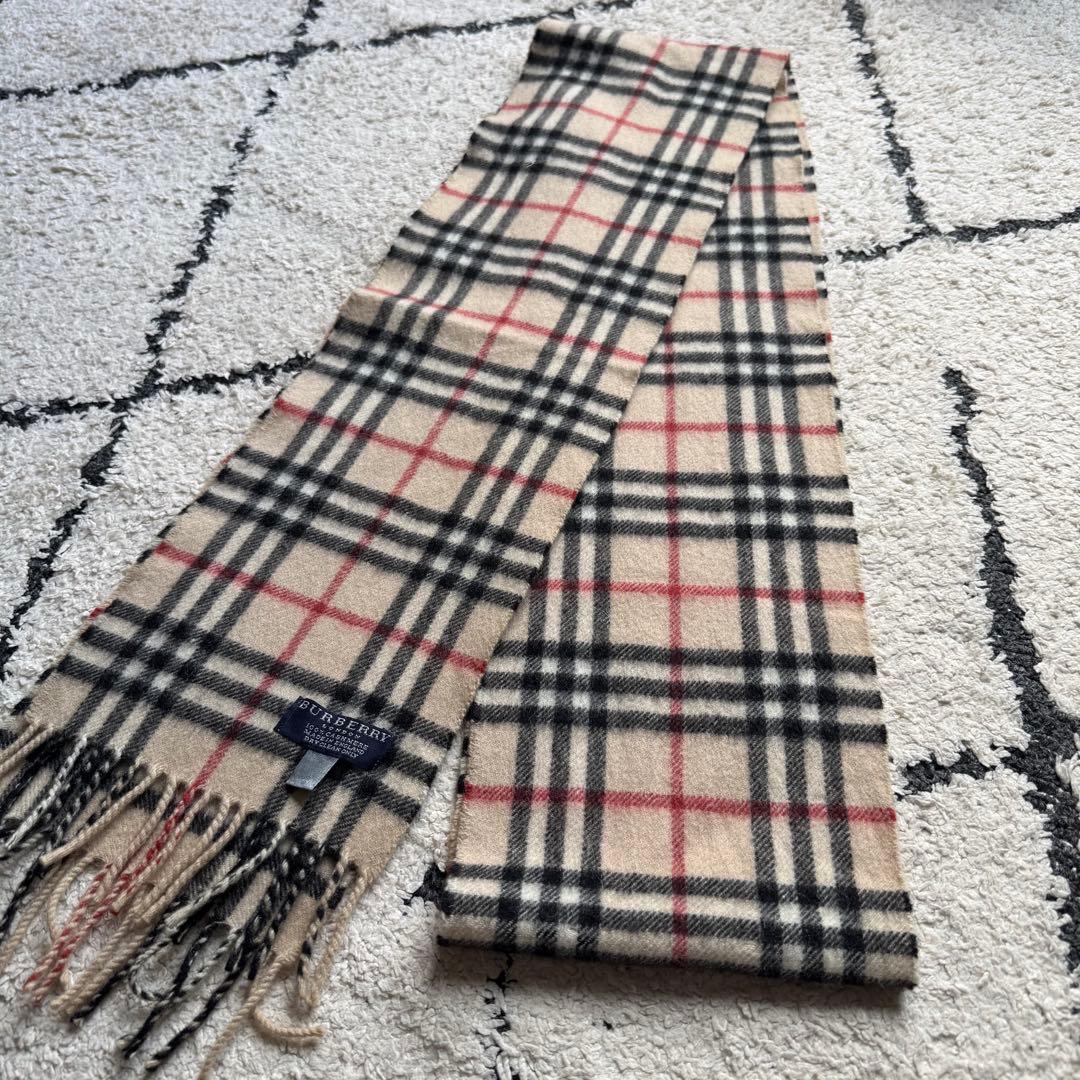 カシミヤ100 バーバリーロンドン　ノバチェック　マフラー　ストール　ベージュ