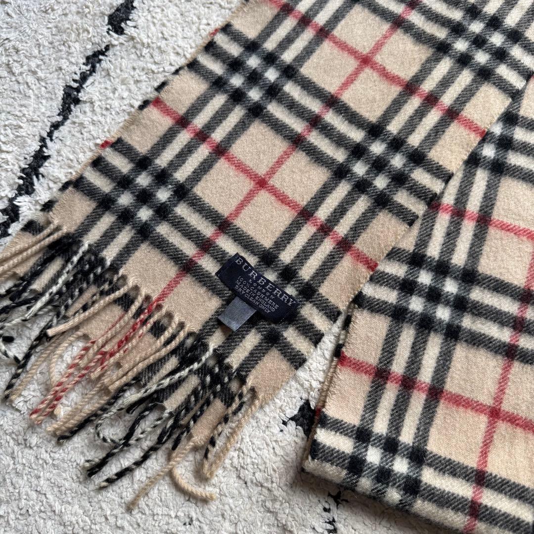 カシミヤ100 バーバリーロンドン　ノバチェック　マフラー　ストール　ベージュ