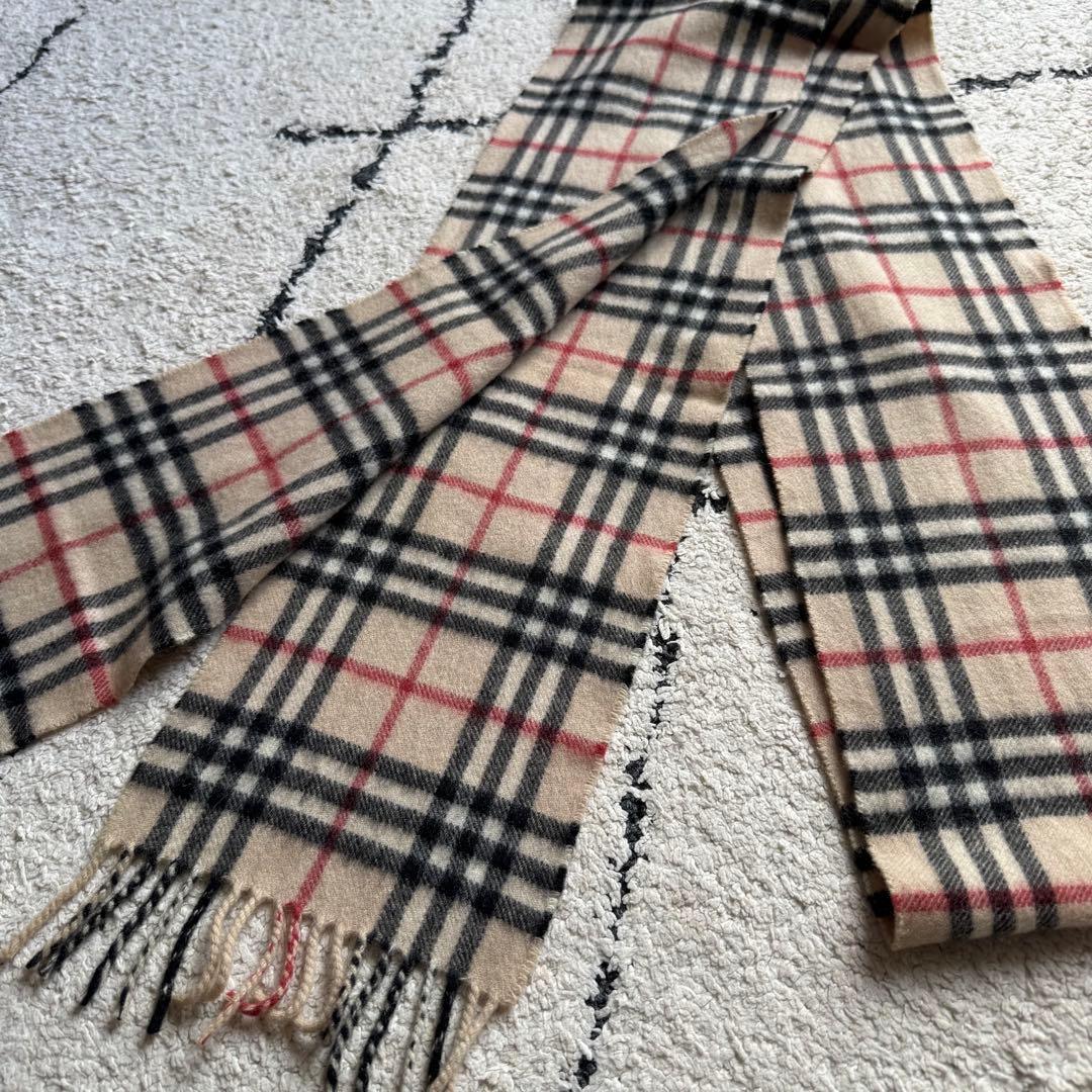 カシミヤ100 バーバリーロンドン　ノバチェック　マフラー　ストール　ベージュ