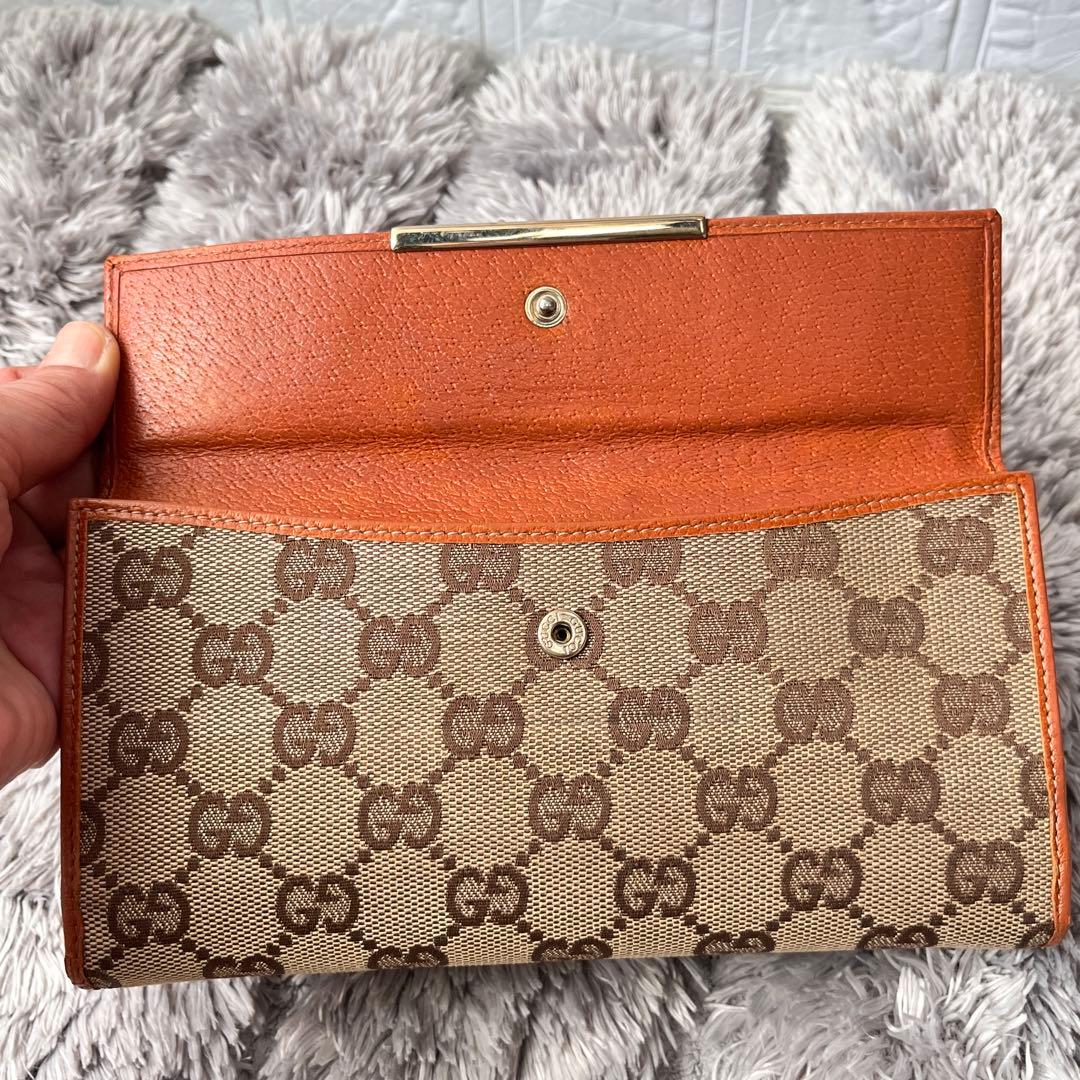 GUCCI✨長財布　GGキャンバス Wホック オレンジブラウン　レディース
