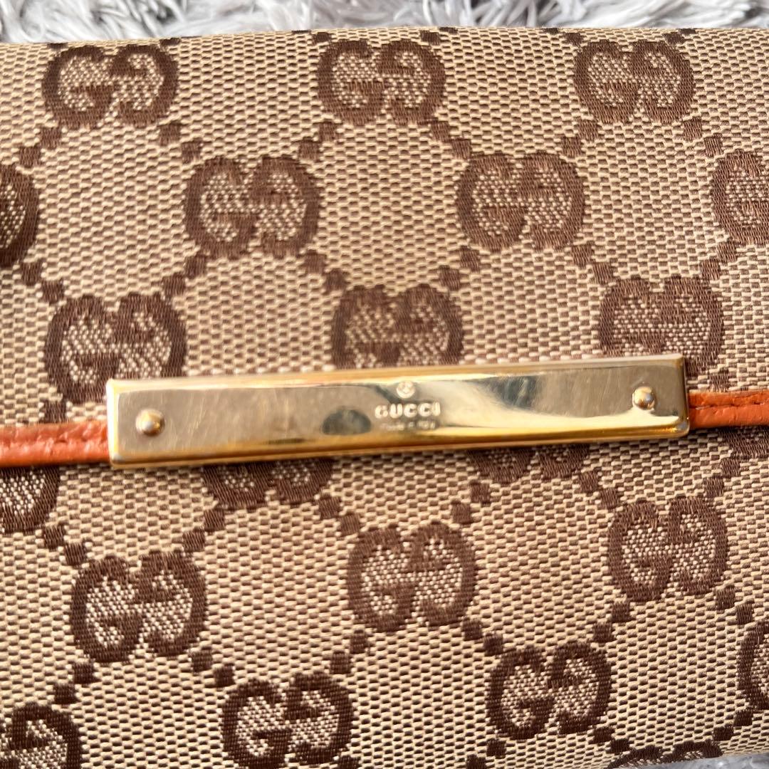GUCCI✨長財布　GGキャンバス Wホック オレンジブラウン　レディース