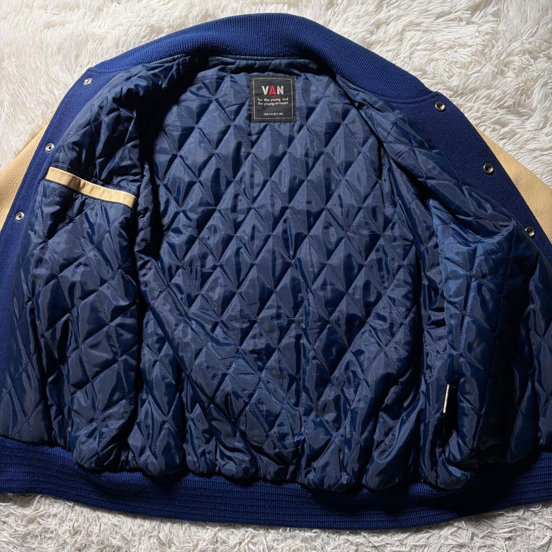 希少カラー■VAN JACKET スタジャン　袖レザー　アーチロゴ　L