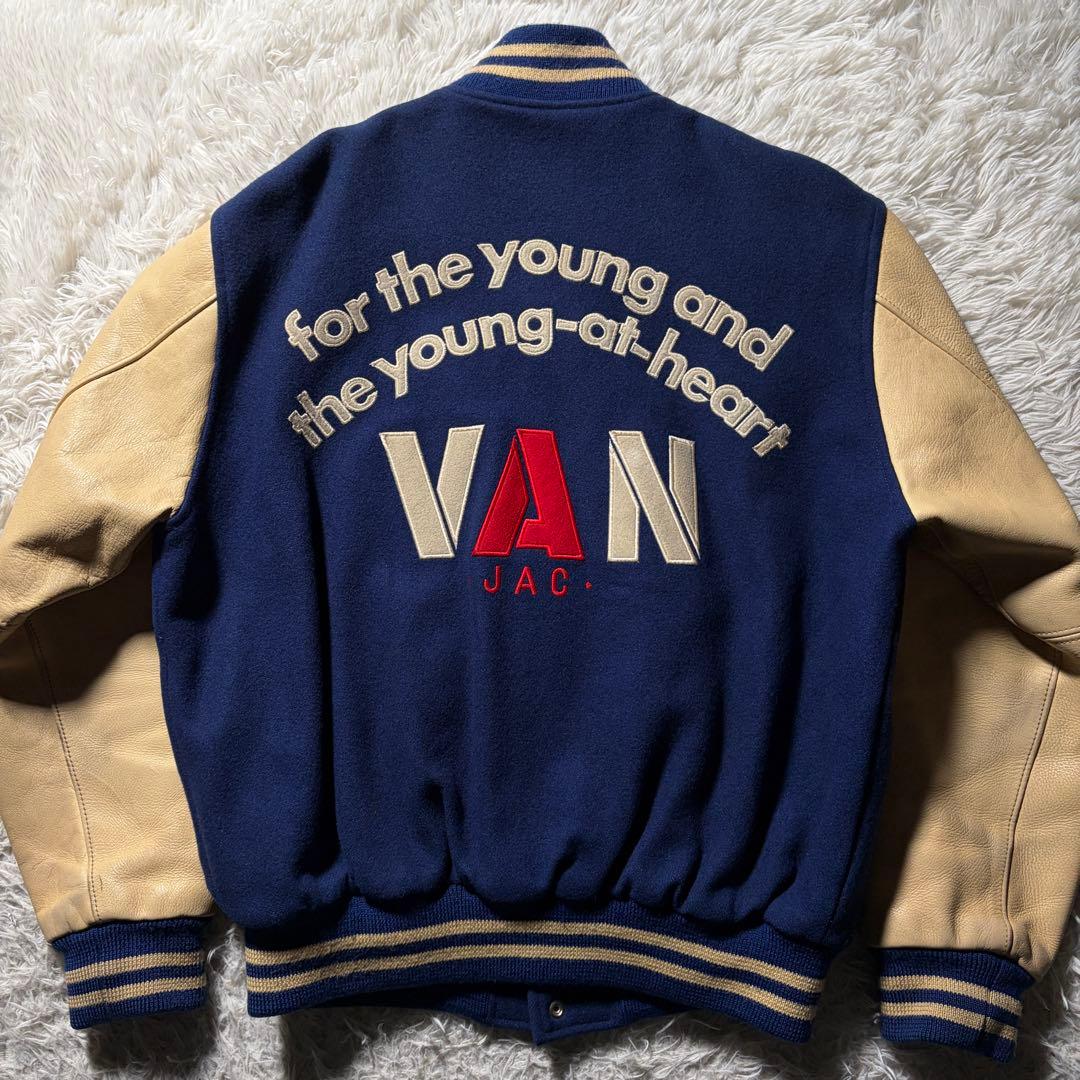 希少カラー■VAN JACKET スタジャン　袖レザー　アーチロゴ　L