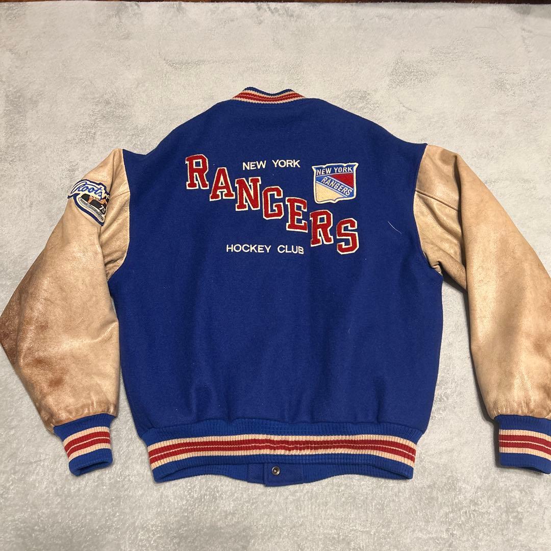 スタジャン　NHL ニューヨークレンジャーズ　ビーバールーツ　カナダ製　袖革