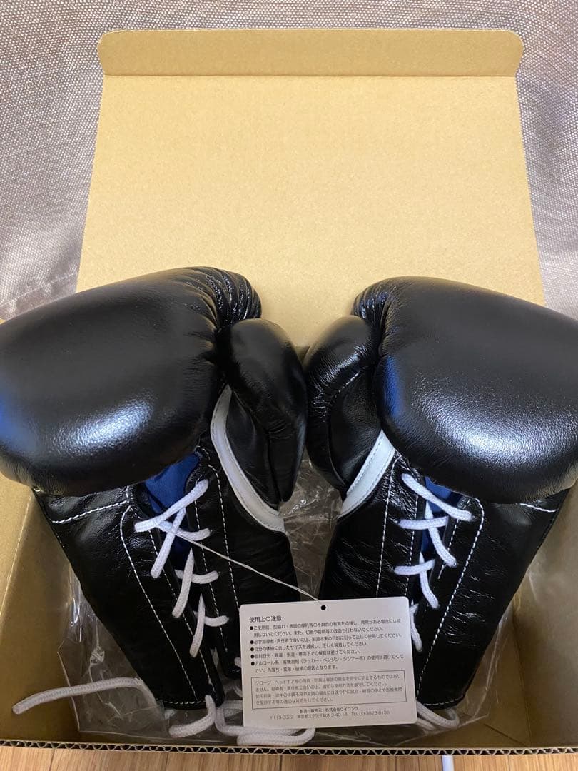 新品未使用Winningボクシングプロ用グローブブラック黒8ozMS-200紐