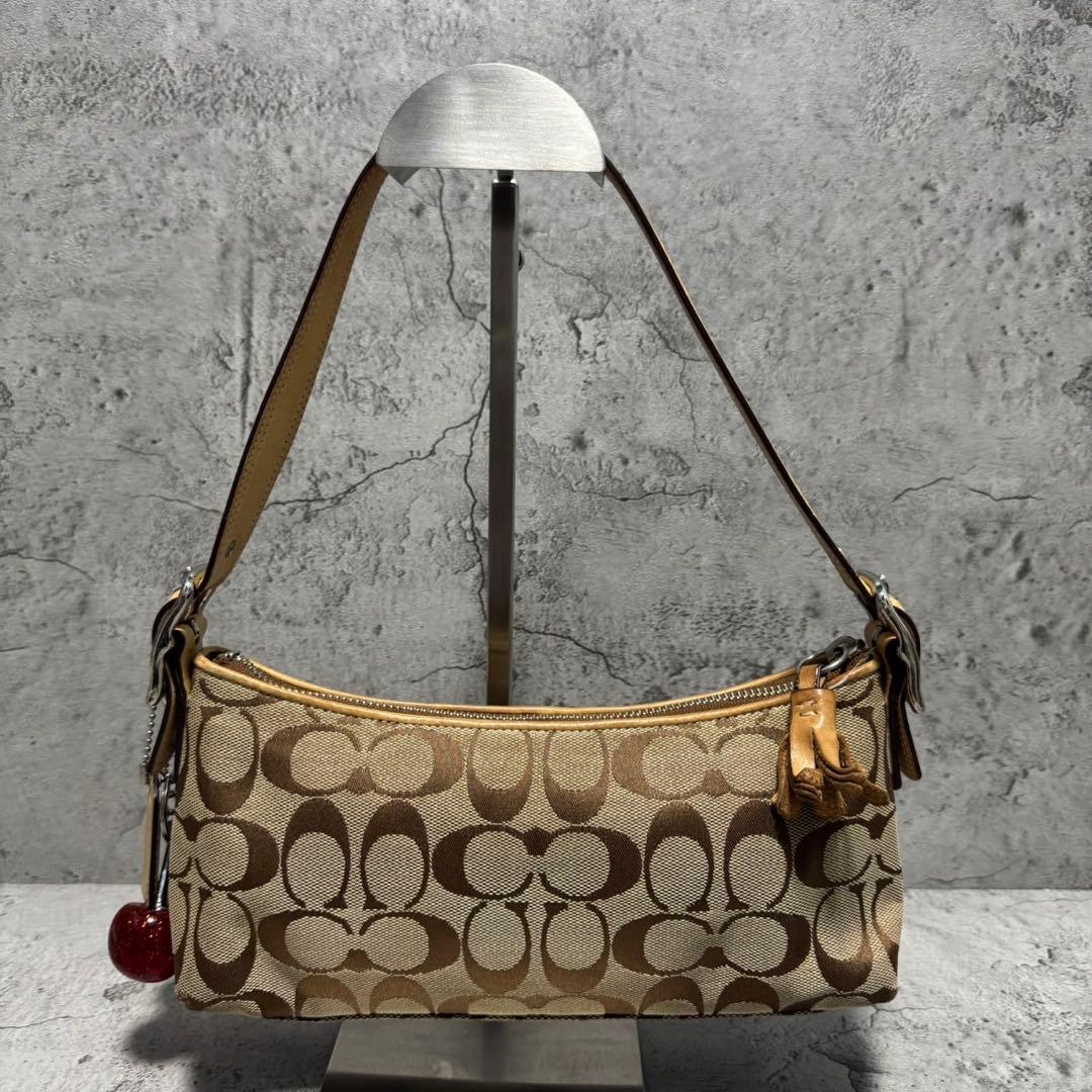 バッグ Coach Signature Beige Accessory Pouch