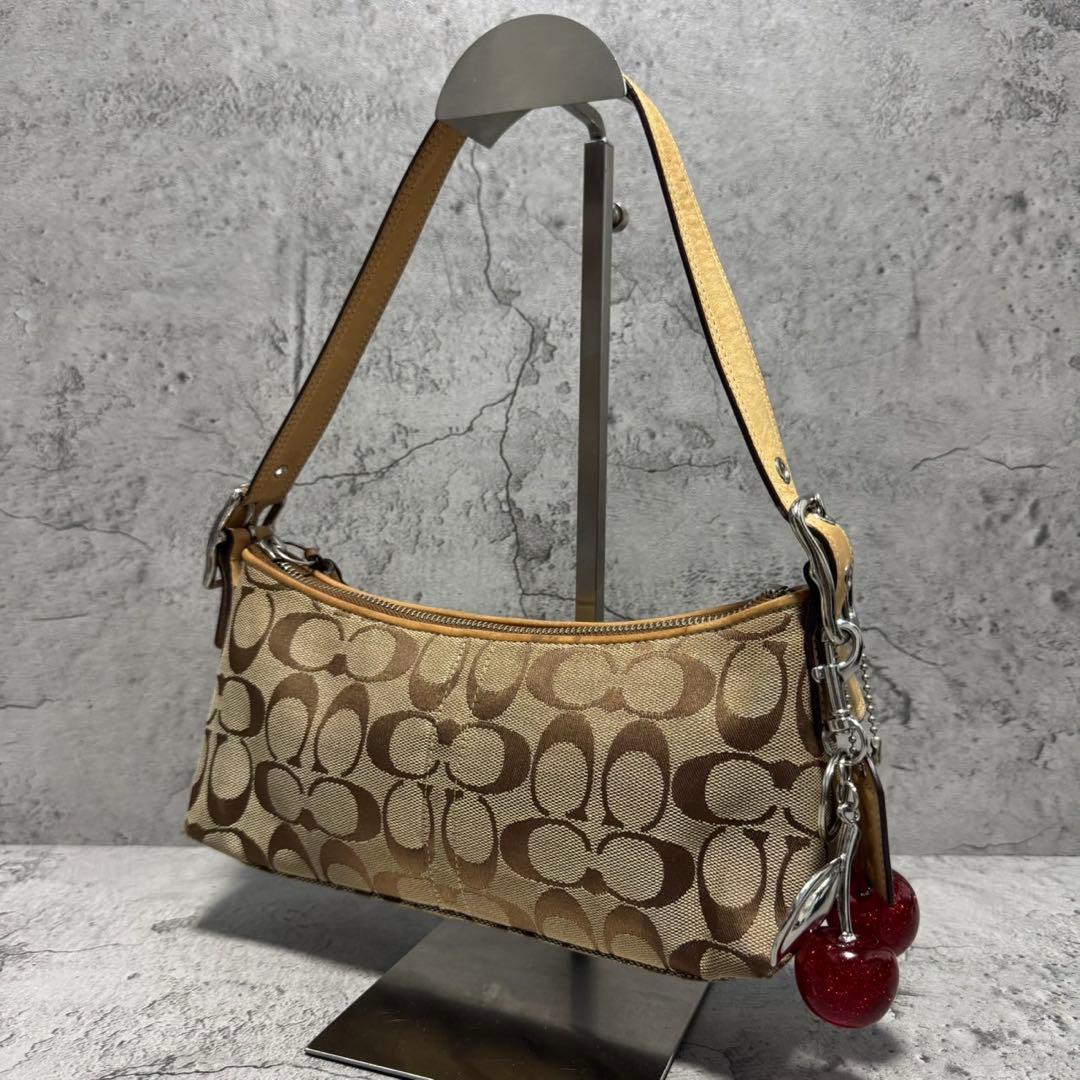 バッグ Coach Signature Beige Accessory Pouch