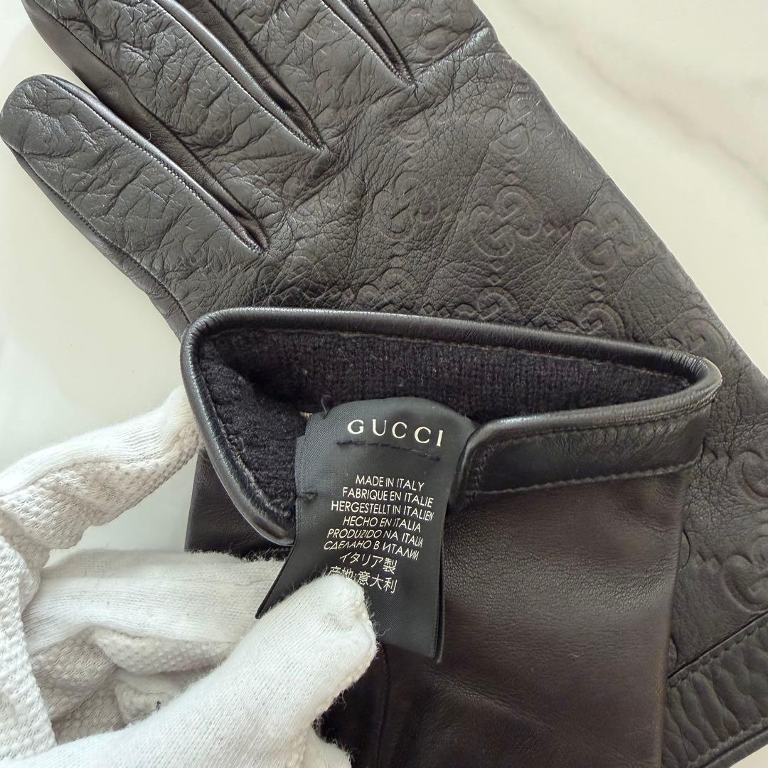 美品 GUCCI 手袋 グローブ シマ GG柄 ラムレザー カシミヤ メンズ