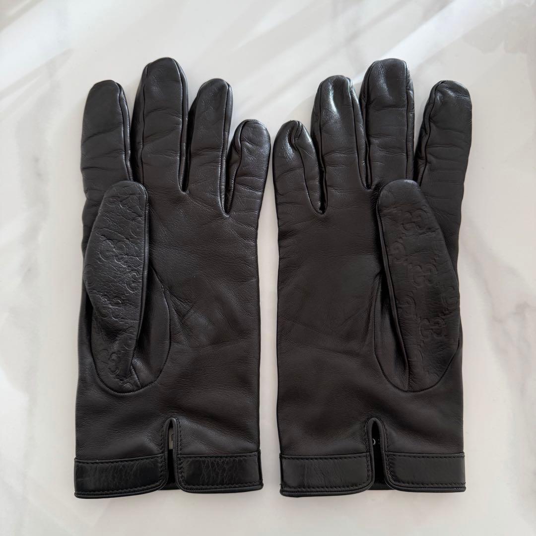 美品 GUCCI 手袋 グローブ シマ GG柄 ラムレザー カシミヤ メンズ