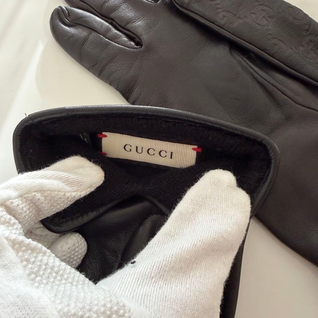 美品 GUCCI 手袋 グローブ シマ GG柄 ラムレザー カシミヤ メンズ