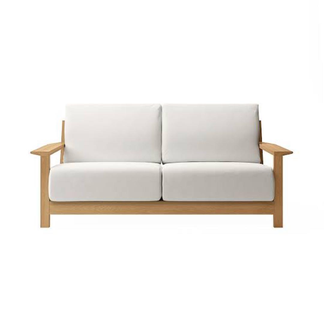 2/1まで限定　たのめる便　無印ホワイト 木製フレームソファ 2人掛け