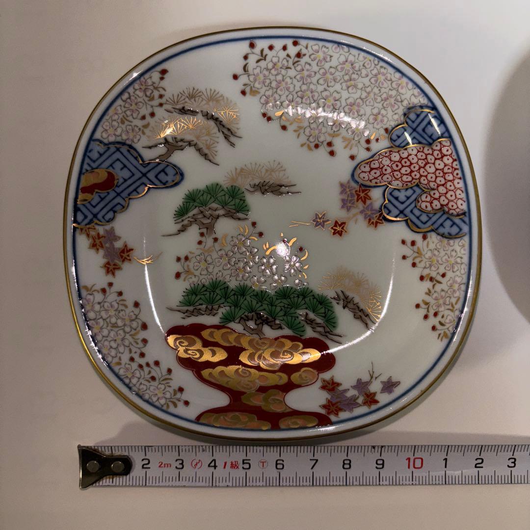 ⭐️【値引きしました】⭐️有田焼　賞美堂　其泉窯　春秋文　中皿揃　５枚　染錦　銘々皿