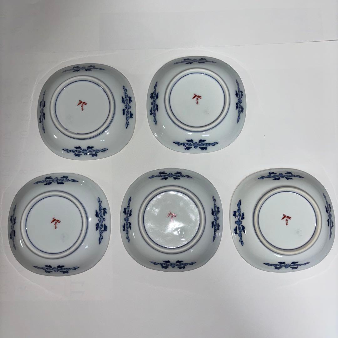 ⭐️【値引きしました】⭐️有田焼　賞美堂　其泉窯　春秋文　中皿揃　５枚　染錦　銘々皿