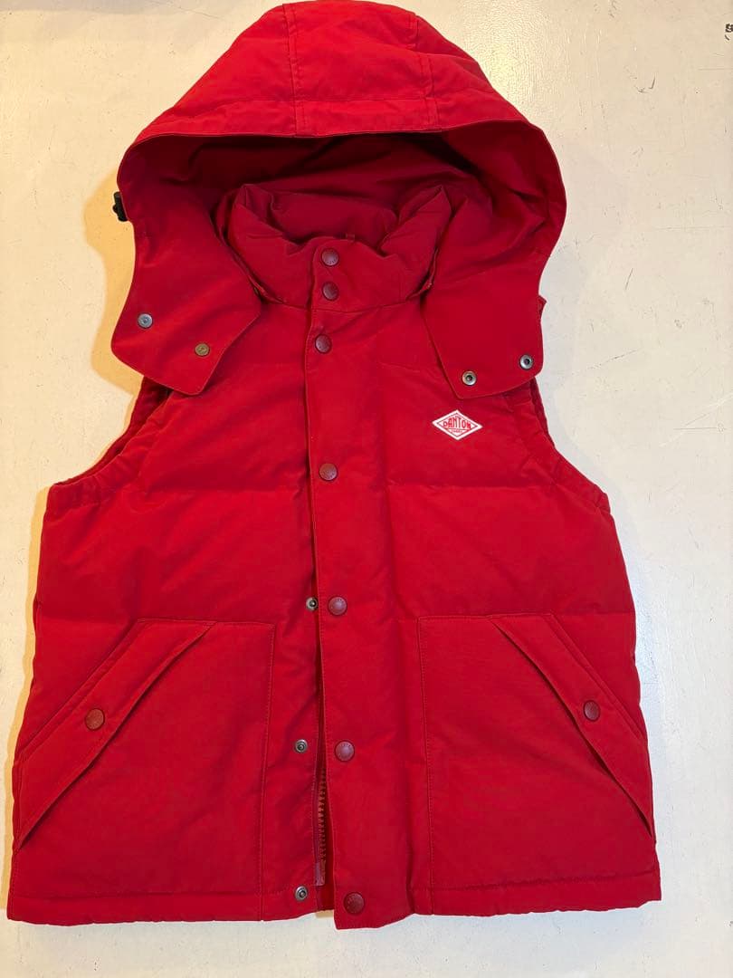 DANTON ダウンベスト レッド サイズ36 フード付き 赤