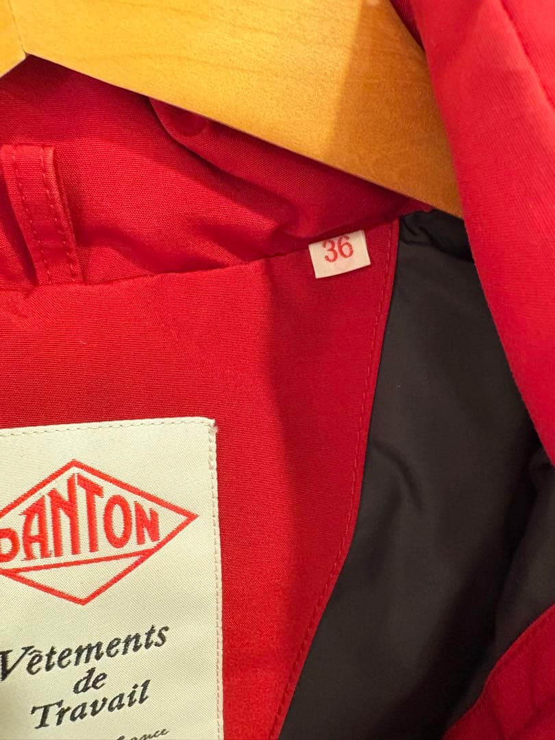 DANTON ダウンベスト レッド サイズ36 フード付き 赤