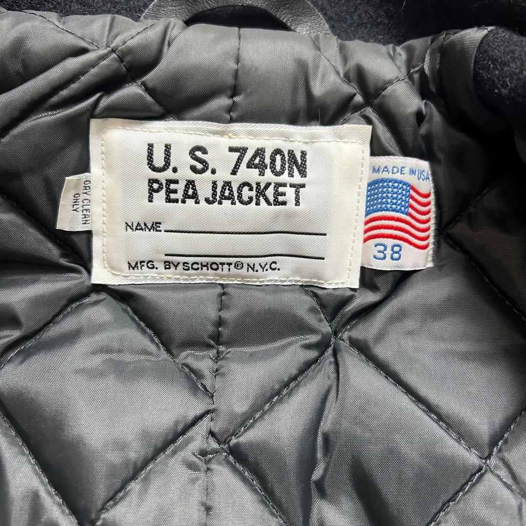 Schott ピーコート 裏地キルティング メルトン 黒 38