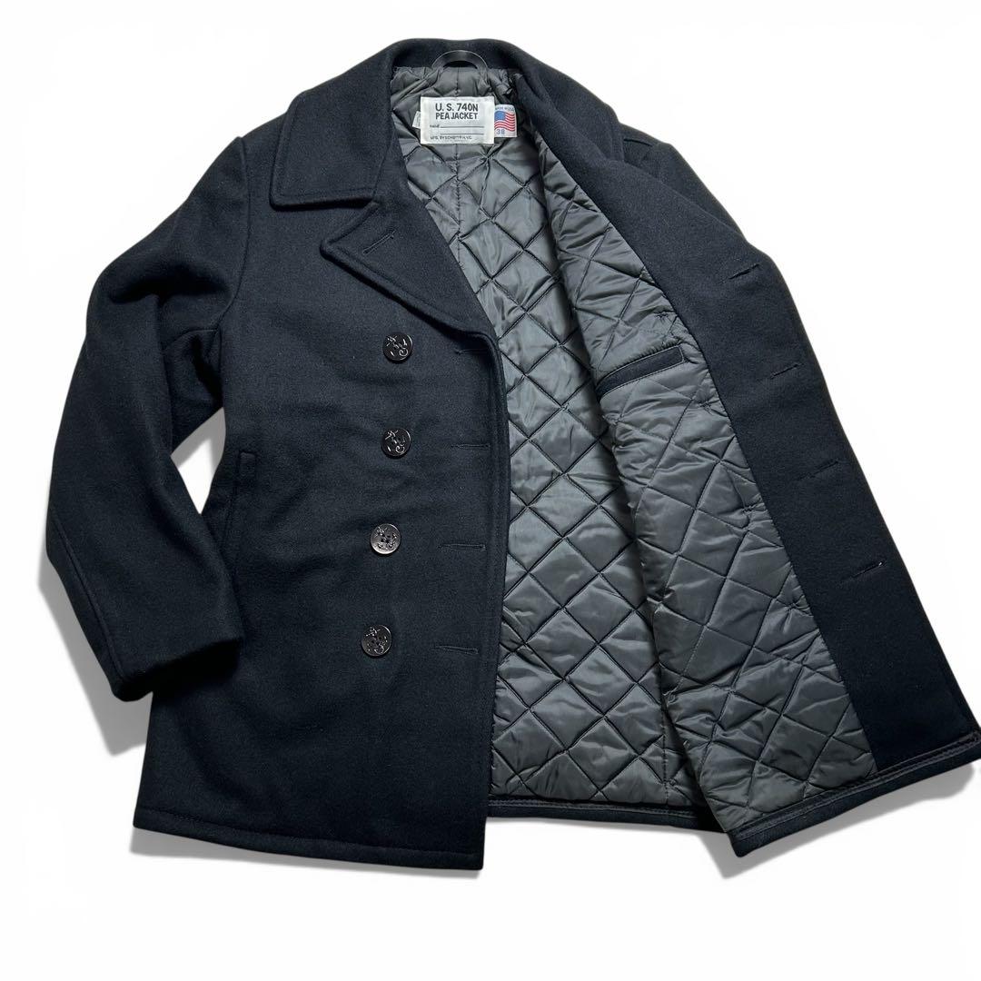 Schott ピーコート 裏地キルティング メルトン 黒 38